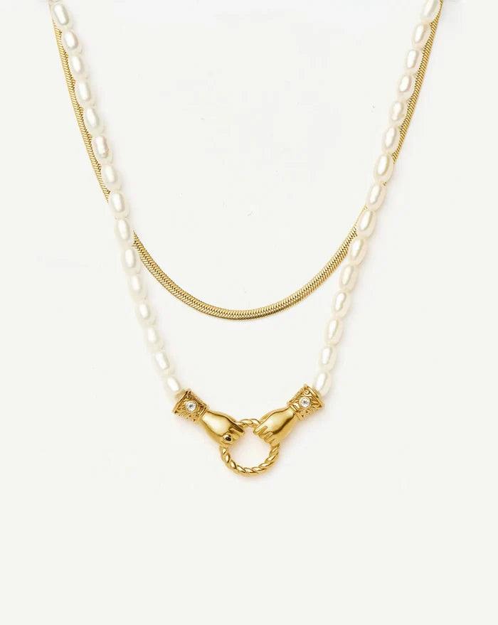 Harris Reed In Good Hands & Snake Chain Necklace Set | 18ct Gold Plated/Pearl & Black Onyx Necklaces Missoma