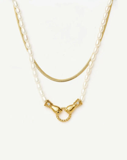 Harris Reed In Good Hands & Snake Chain Necklace Set | 18ct Gold Plated/Pearl & Black Onyx Necklaces Missoma