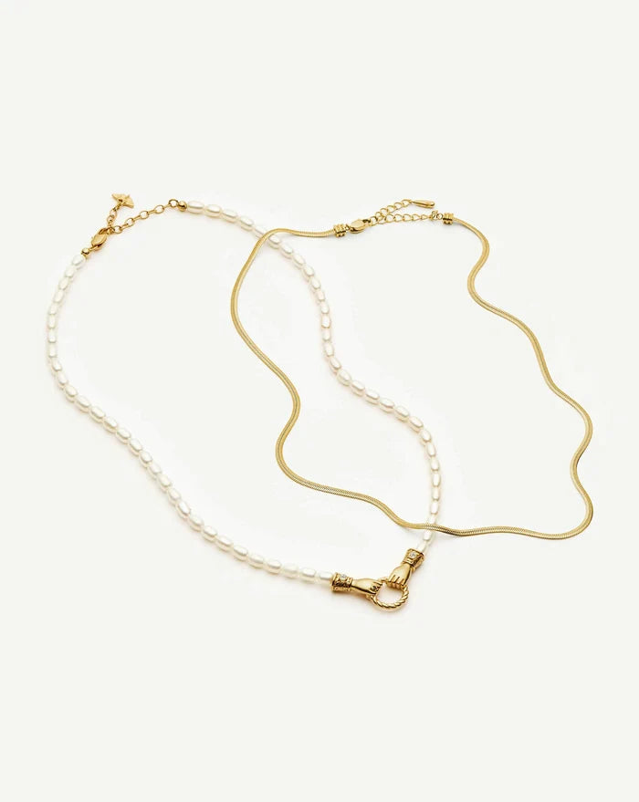 Harris Reed In Good Hands & Snake Chain Necklace Set | 18ct Gold Plated/Pearl & Black Onyx Necklaces Missoma