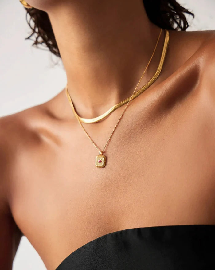 July Birthstone Necklace & Charm Earrings Set | 18ct Gold Vermeil/Glass Filled Ruby Necklaces Missoma