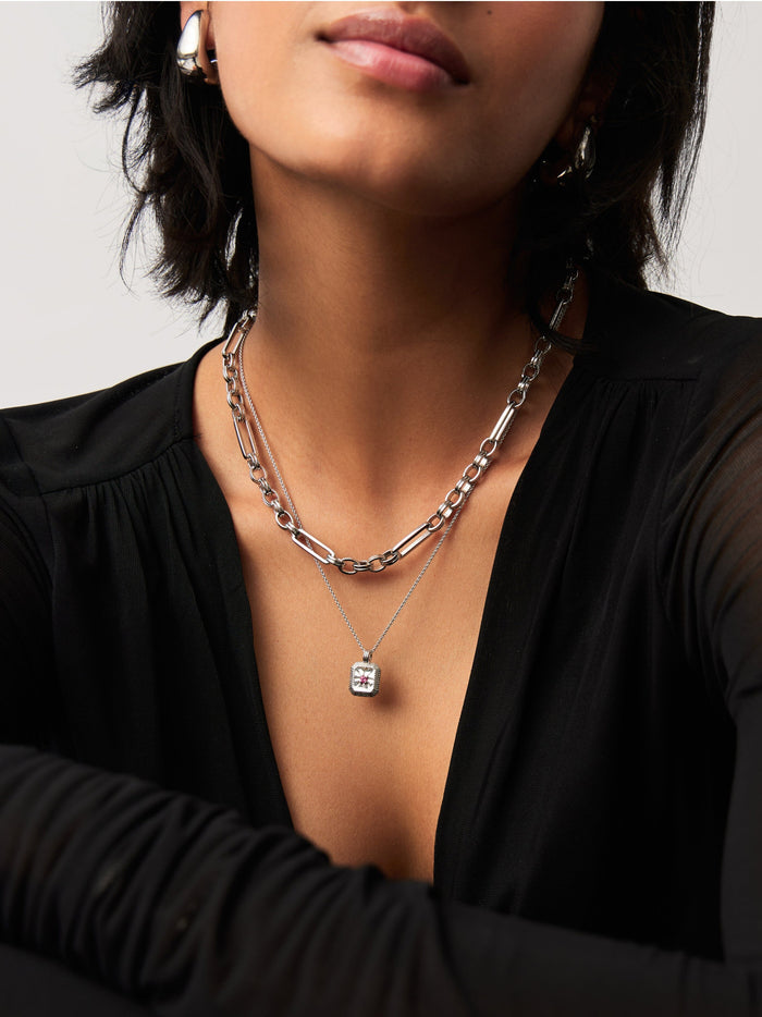 July Birthstone Necklace & Charm Earrings Set | Sterling Silver/Glass Filled Ruby Necklaces Missoma