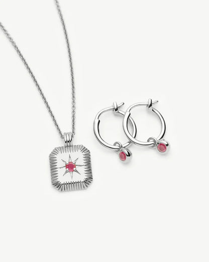 July Birthstone Necklace & Charm Earrings Set | Sterling Silver/Glass Filled Ruby Necklaces Missoma