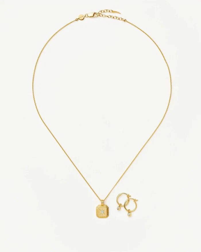 March Birthstone Necklace & Charm Earrings Set | 18ct Gold Vermeil/Milky Aquamarine Necklaces Missoma