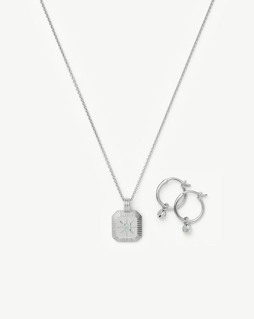 March Birthstone Necklace & Charm Earrings Set | Sterling Silver/Milky Aquamarine Necklaces Missoma