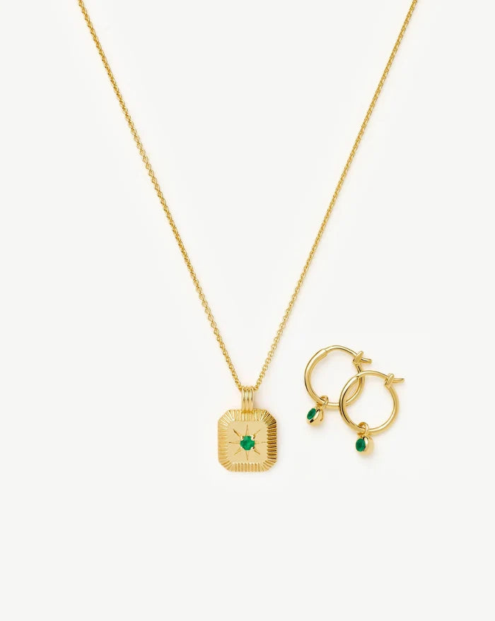 May Birthstone Necklace & Charm Earrings Set | 18ct Gold Vermeil/Green Onyx Necklaces Missoma
