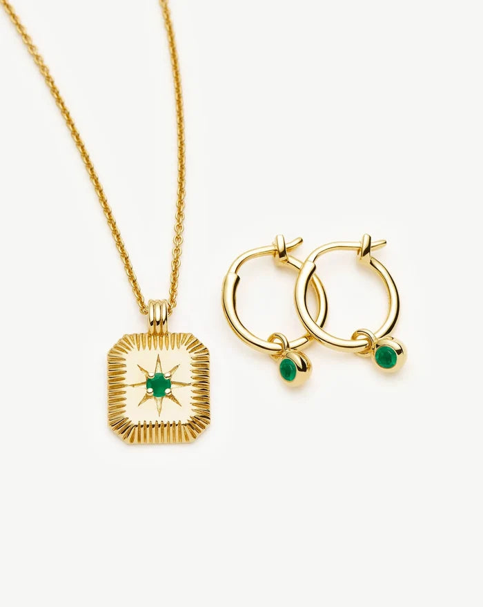 May Birthstone Necklace & Charm Earrings Set | 18ct Gold Vermeil/Green Onyx Necklaces Missoma