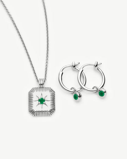 May Birthstone Necklace & Charm Earrings Set | Sterling Silver/Green Onyx Necklaces Missoma