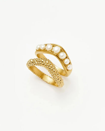 Pearl Baya Stacking Ring Set | 18ct Gold Plated/Pearl Rings Missoma