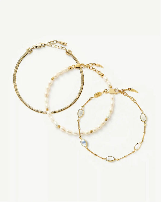 The Pearl-fect Trio Bracelet Set | 18ct Gold Plated/Pearl Bracelets Missoma