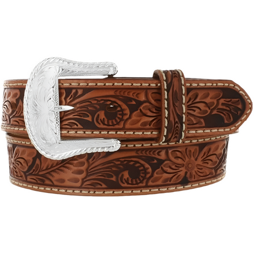 Tony Lama Men - Floral Filigree Tooled Western Belt (Tan) C40064