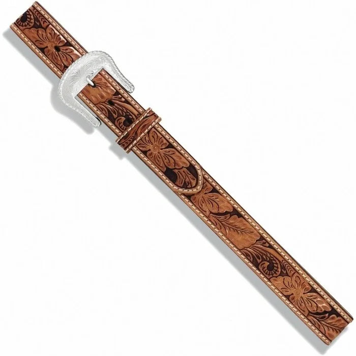 Tony Lama Men - Floral Filigree Tooled Western Belt (Tan) C40064