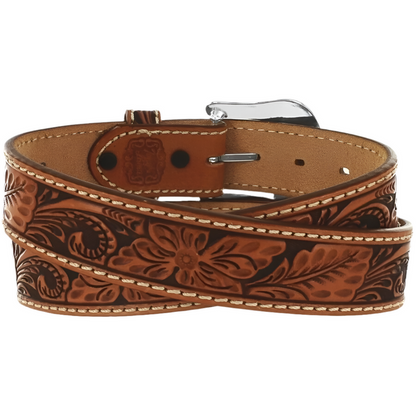 Tony Lama Men - Floral Filigree Tooled Western Belt (Tan) C40064