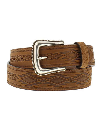 Tony Lama Men - Navajo Blanket Tooled Western Belt (Brown) 1369L