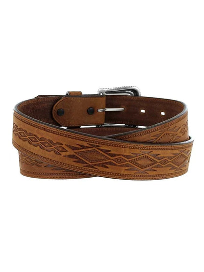 Tony Lama Men - Navajo Blanket Tooled Western Belt (Brown) 1369L
