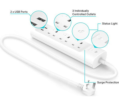 TP-Link Kasa KP303 3-Socket Smart WiFi Extension Lead