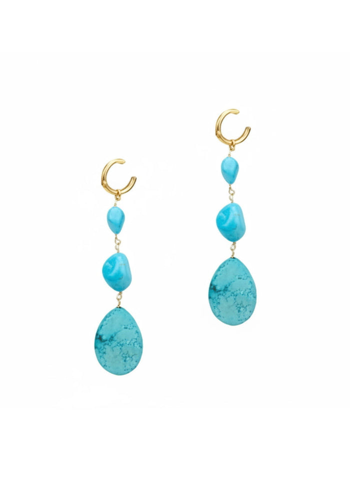 Earrings Antonia Karra Triple Drop Earrings Turquoise Gold Pl O/S Apoella