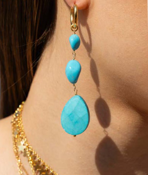 Earrings Antonia Karra Triple Drop Earrings Turquoise Gold Pl O/S Apoella