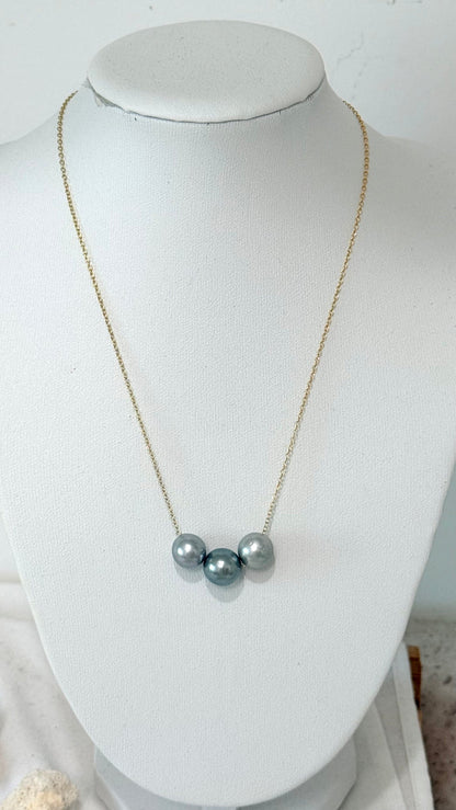 Triple floating pearl necklace - Silver Tahitian
