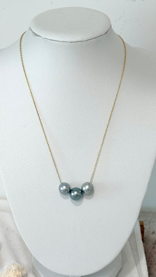 Triple floating pearl necklace - Silver Tahitian