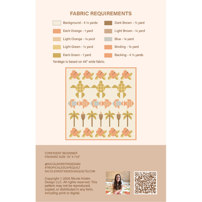 Fabric requirement chart for a quilt pattern with turtle design on a beige background