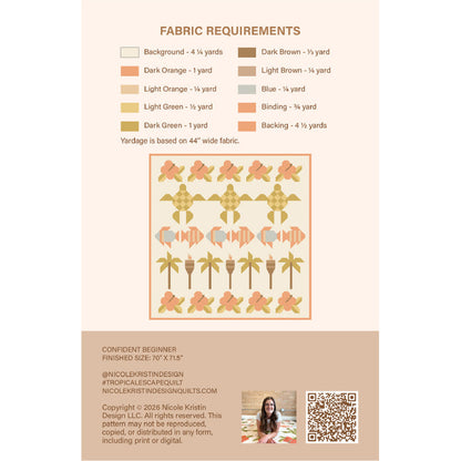 Fabric requirement chart for a quilt pattern with turtle design on a beige background