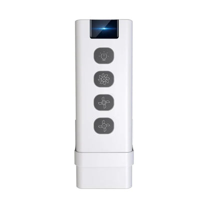 White remote control with four buttons.