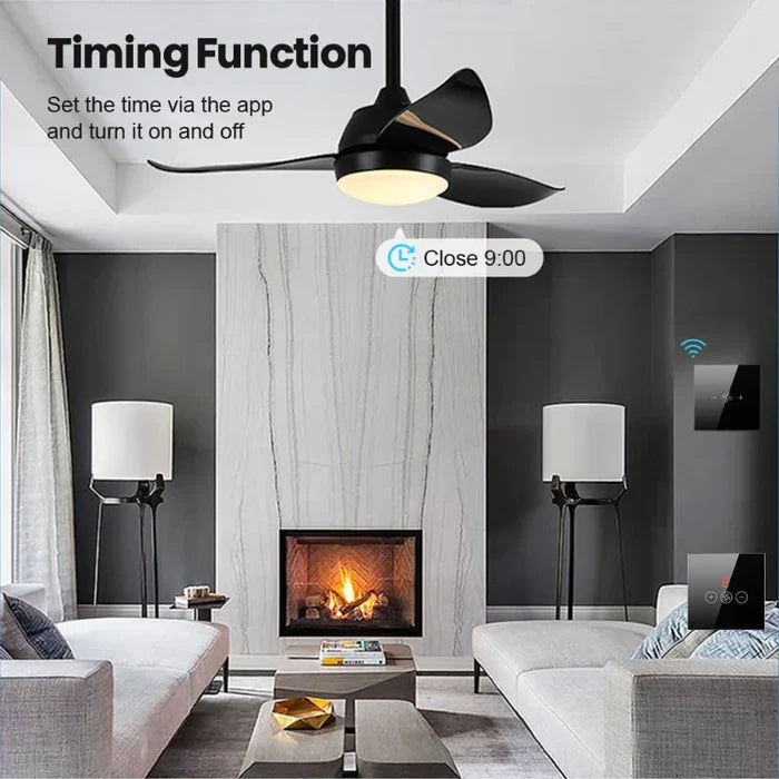 Black ceiling fan with light.