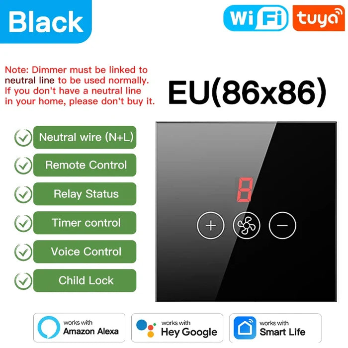 Black EU smart dimmer switch.