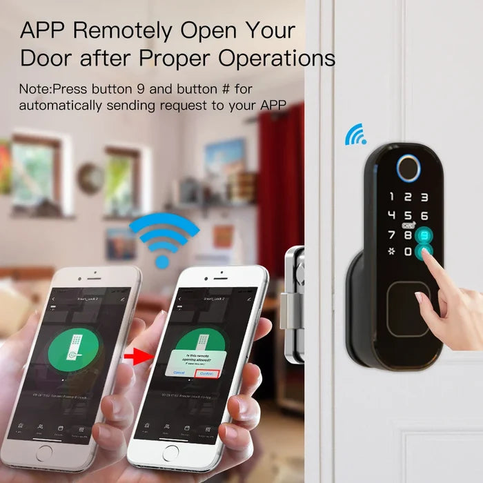 Smart door lock with smartphone integration.