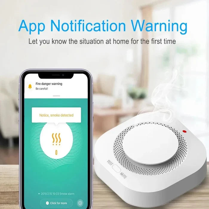 Smart smoke detector with app notification.