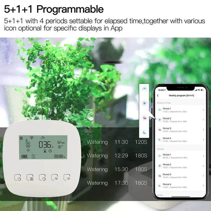 Programmable plant watering device with smartphone app.
