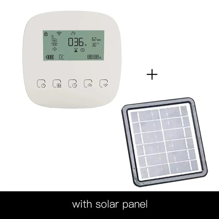 White digital thermostat with solar panel.