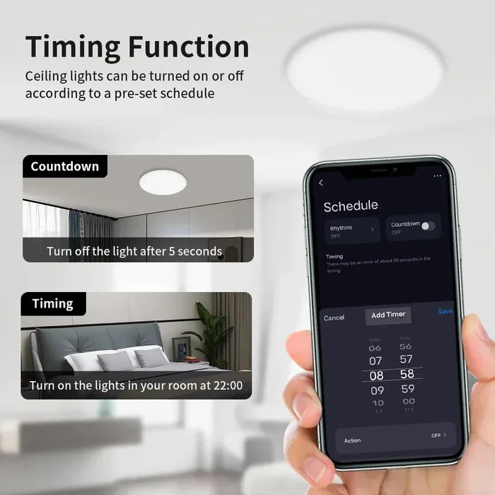 Smart ceiling light with timing function.