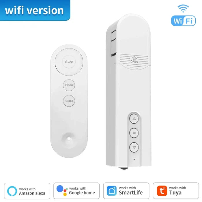 White smart blind controller with remote.