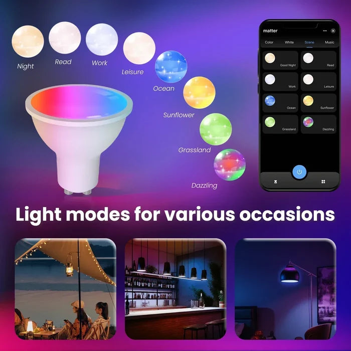 Smart LED lightbulb with color options.