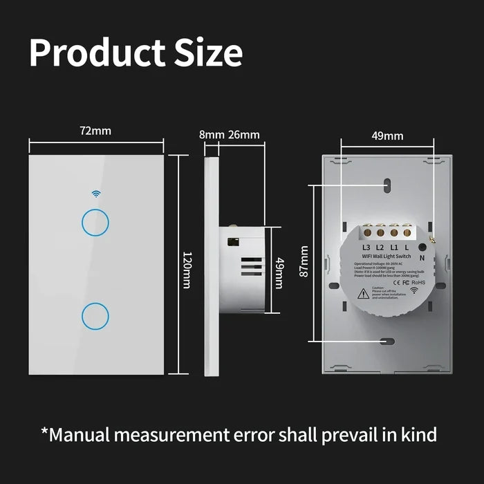 Smart light switch dimensions.
