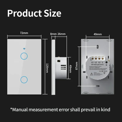 Smart light switch dimensions.