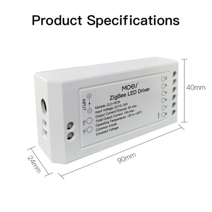 White Zigbee LED driver with dimensions.