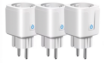 Three white smart plugs.