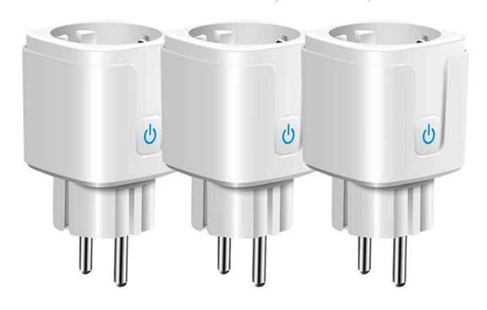 Three white smart plugs.