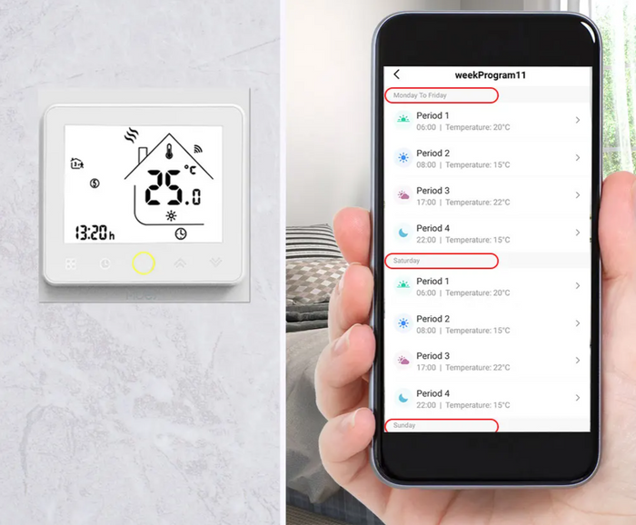 Smart thermostat and smartphone app.