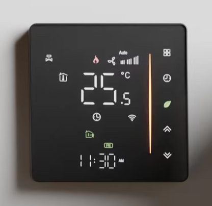 Black digital thermostat.