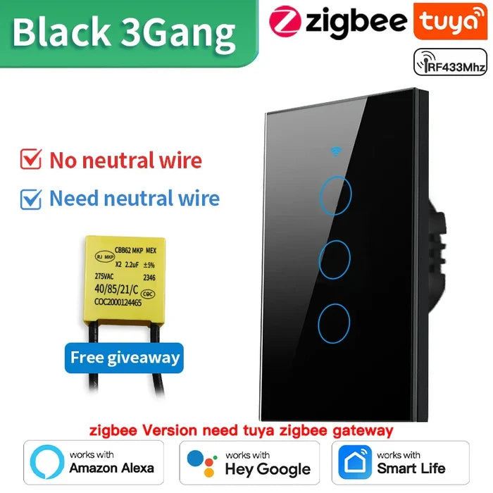 Zigbee Black 3gang / TNCE