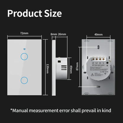 Smart wall light switch dimensions.