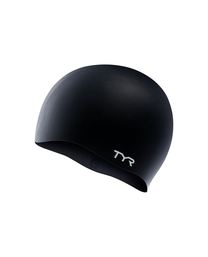 TYR Wrinkle-Free Junior Silicone Swim Cap Equipment TYR Black