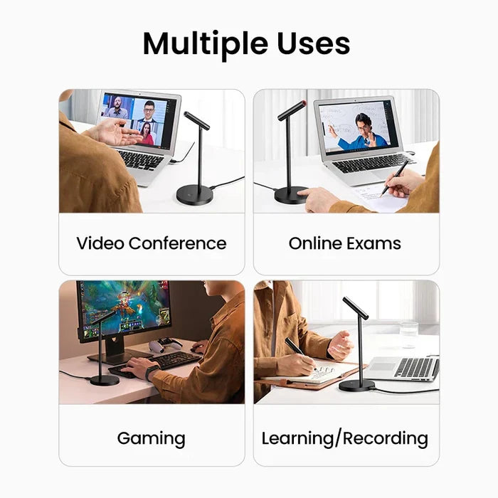 Desk lamp with multiple uses for video conferencing, online exams, gaming, and learning/recording.