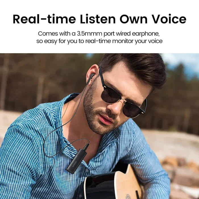 Man wearing wired earphones.