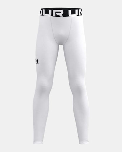 Under Armour Boys' ColdGear Armour Leggings Apparel Under Armour White/Black-100 Youth Small