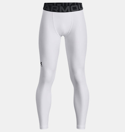 Under Armour Boys' Heatgear Armour Leggings Apparel Under Armour White-100 Youth XSmall