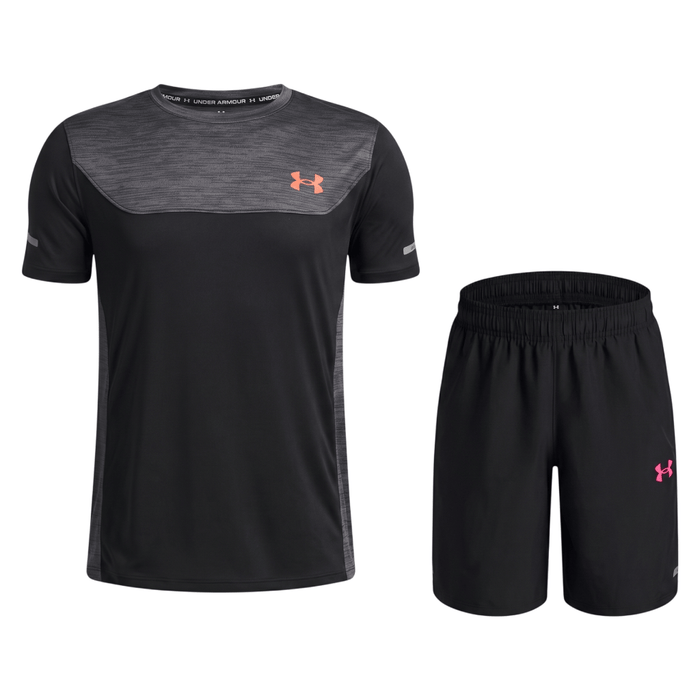 Under Armour Junior's 2 Piece Co Ord Set Black/Red/Pink T-Shirt & Shorts